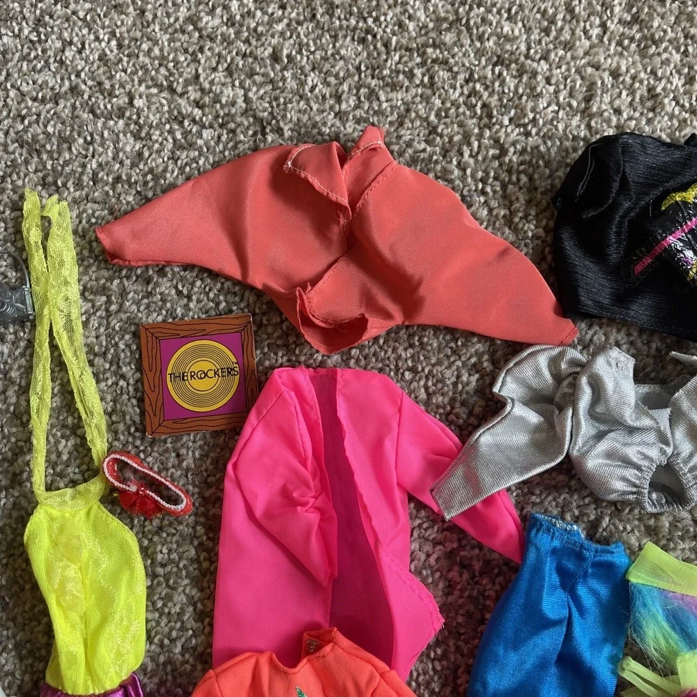 Vtg Rockers Barbie Clothes Lot 80s Neon Accessories Lot Short Tights‎ Fur Skirts